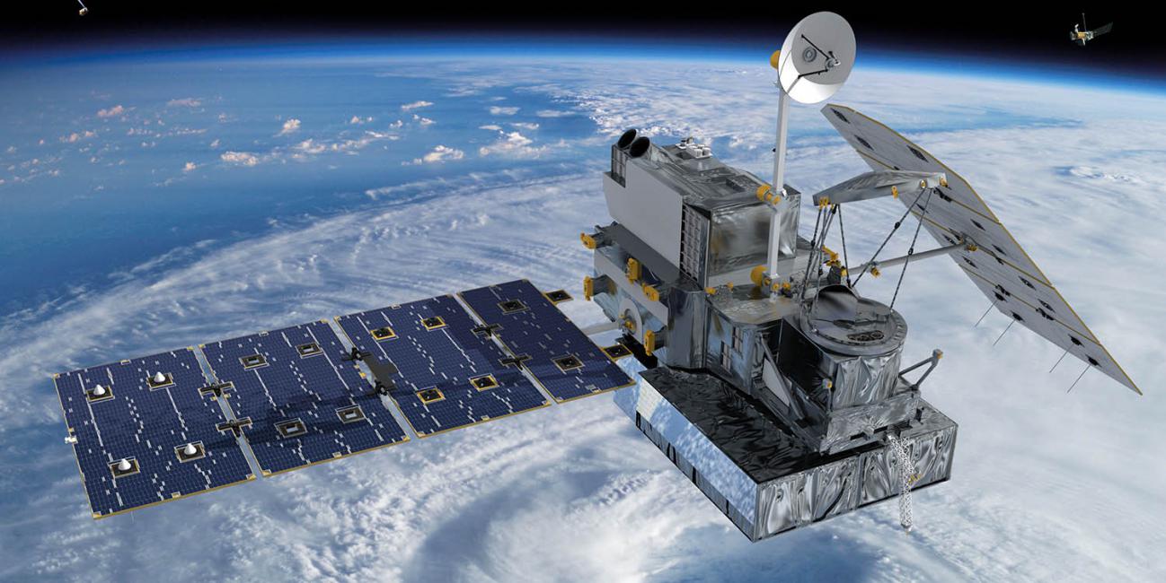Illustration of the GPM Core Observatory satellite in orbit